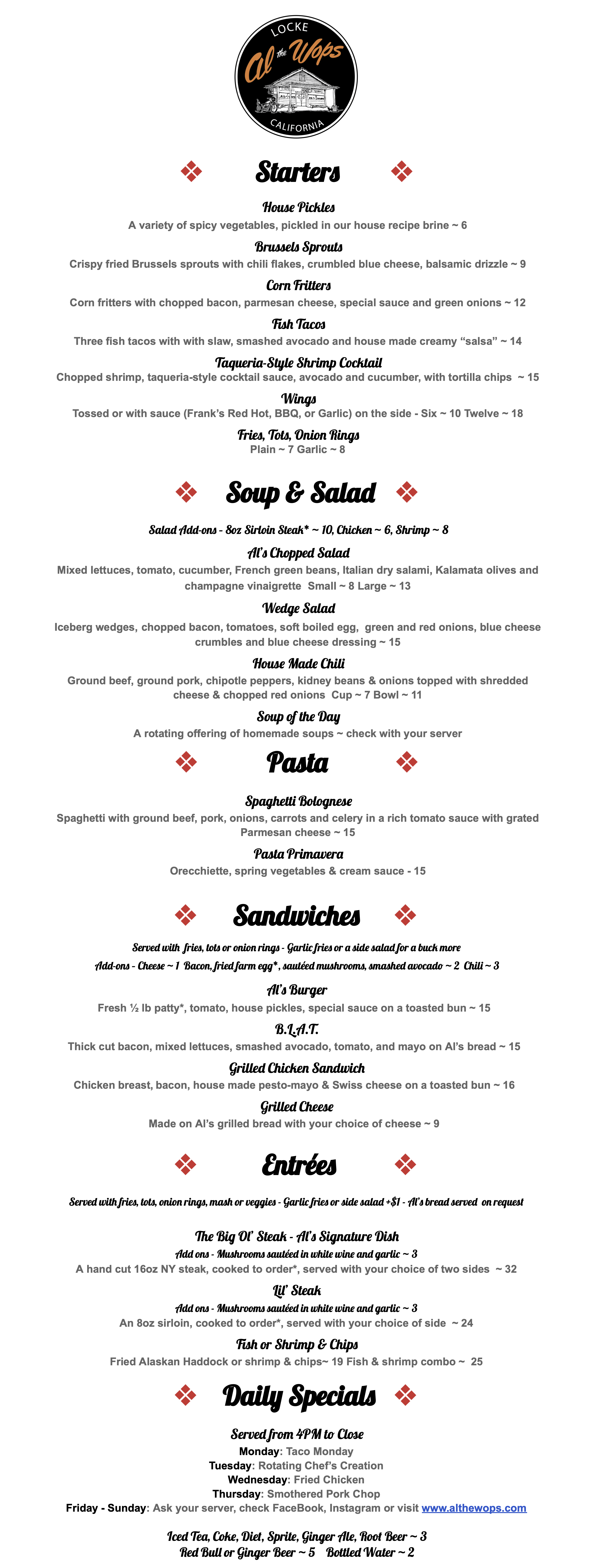 Al's Spring 2023 Menu